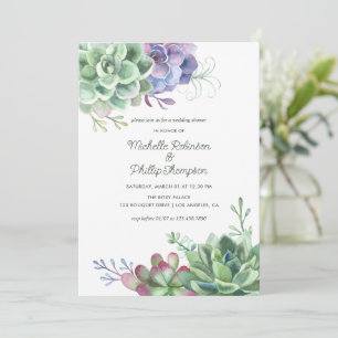 Invitación Chorro de Acuarela Desierto Cactus Suculentas Boda