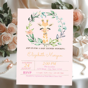 Invitación Chorro de Acuarela Flor Bebé Jirafa Baby Shower 