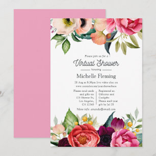 Invitación Chorro de acuarela floral boho virtual para el beb