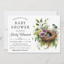 Invitación Chorro de acuarela Floral Primavera Nido de Pájaro
