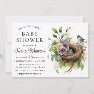 Invitación Chorro de acuarela Floral Primavera Nido de Pájaro