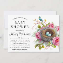 Invitación Chorro de acuarela floral primavera nido de pájaro
