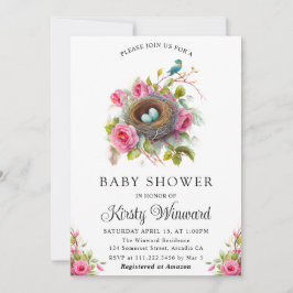 Invitación Chorro de acuarela floral primavera nido de pájaro