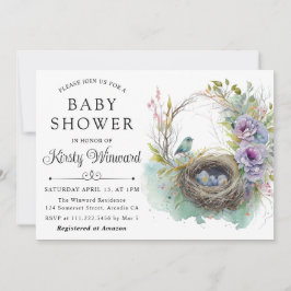 Invitación Chorro de acuarela Floral Primavera Nido de Pájaro