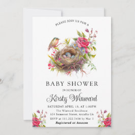 Invitación Chorro de acuarela Floral Primavera Nido de Pájaro