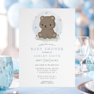 Invitación Chorro de Acuarela Oso Pardo Dulce Cumpleaños de N