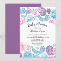 Chorro de acuarela rosa azul baby shower paisley