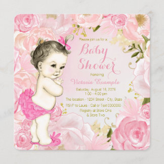 Invitación Chorro de acuarela rosa floral baby shower
