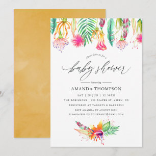 Invitación Chorro de Acuarela Tropical Floral para Baby Showe