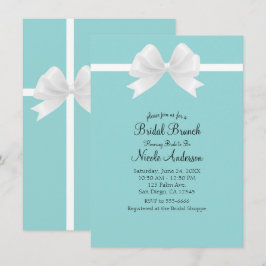 Invitación Chorro de Agua Azul Minimalista con Lazo Blanco pa