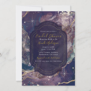 Invitación Chorro de Agua Celeste Dorado Azul de Arándano par