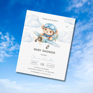 Invitación Chorro de agua de oso de peluche de avión para bab