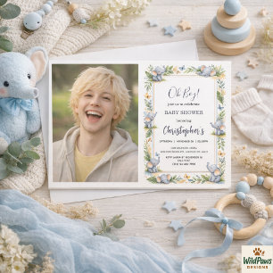 Invitación Chorro de agua del elefante del niño – Safari azul