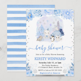 Invitación Chorro de agua Floral Animales Árticos Baby Shower