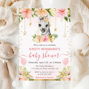 Invitación Chorro de agua Floral Jungla Cebra Shower de Bebe