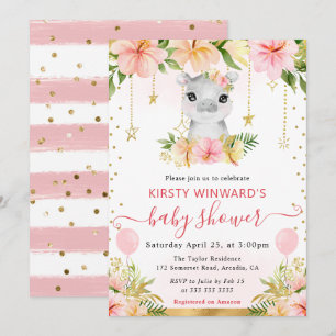 Invitación Chorro de agua Floral Jungla Hipopótamo Shower de