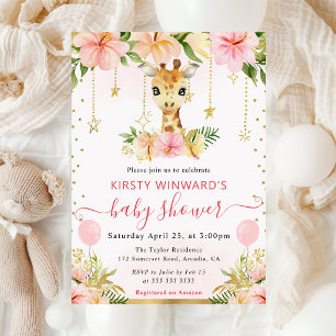 Invitación Chorro de agua Floral Jungla Jirafa Shower de Bebé
