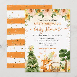 Invitación Chorro de agua Floral Lindo Zorro Baby Shower
