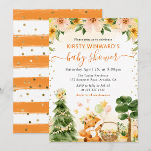 Invitación Chorro de agua Floral Lindo Zorro Baby Shower