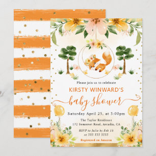 Invitación Chorro de agua Floral Lindo Zorro Baby Shower
