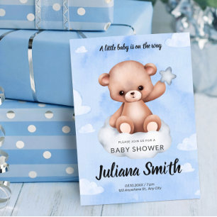 Invitación Chorro de agua Oso de peluche Azul Niño Shower