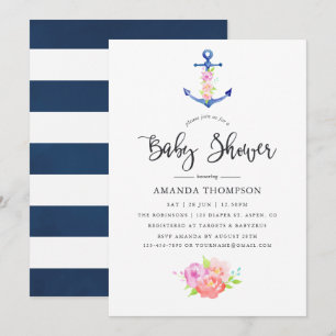 Invitación Chorro de agua temática floral náutica para el bab