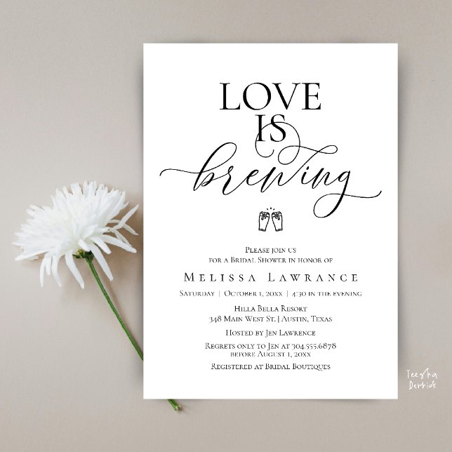 Invitación Chorro de Amor Despedida de Soltera | Letra Elegan (Love Is Brewing Bridal Shower | Elegant Script Invitation Card in Black and White)