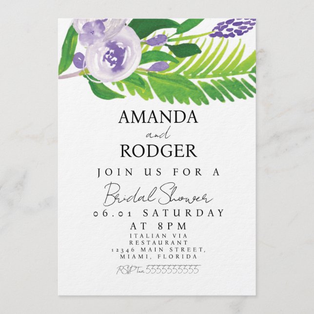 Invitación Chorro de Aquarela Lavanda Bridal Shower (Anverso)