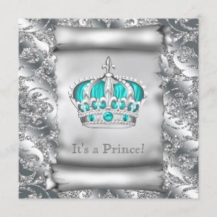 Invitación Chorro de Azul y Príncipe Bebé de Plata Baby Showe