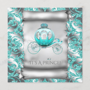 Invitación Chorro de Azul y Príncipe Bebé de Plata Baby Showe