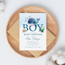 Chorro de ballena en acuarela para baby shower baj