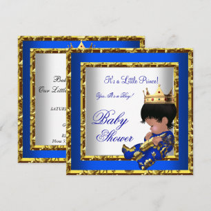 Invitación Chorro de bebé azul real dorado niño corona prínci
