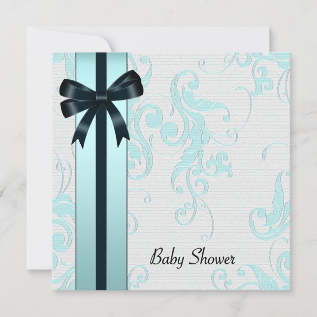 Invitación Chorro de Bebé Azul Turquesa Elegante (Anverso)