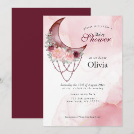 Invitación Chorro de bebé boho rosa mandala luna creciente