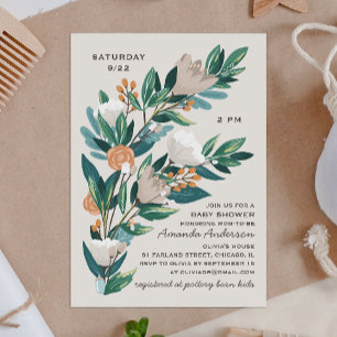 Invitación Chorro de bebé botánico floral de florecimiento mo