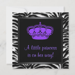 Invitación Chorro de Bebé Cebra Morada Princesa Corona