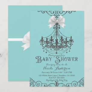 Invitación Chorro de Bebé Chic con Turquesa y Plata y Lazo Bl