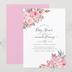 Invitación Chorro de Bebé con Acuarela Floral Rosa