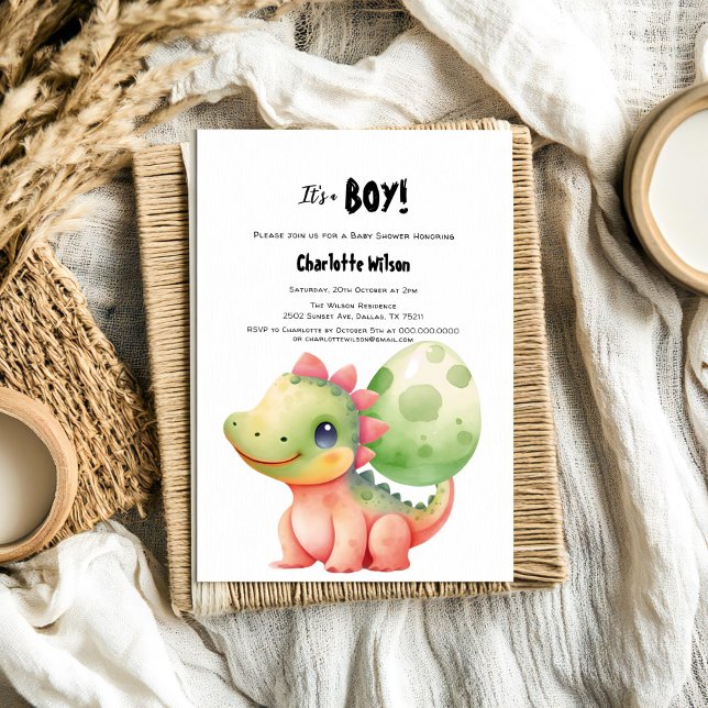 Invitación Chorro de bebé de acuarela de dinosaurio bebé (Subido por el creador)