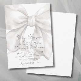 Invitación Chorro de Bebé de Acuarela Elegante con Lazo Blanc