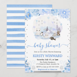 Invitación Chorro de bebé de animales árticos florales acuare