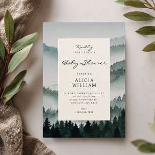 Invitación Chorro de bebé de bosque de madera de acuarela est
