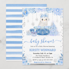 Invitación Chorro de bebé de búho ártico floral acuarela