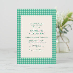 Invitación Chorro de bebé de cuadros de gingham verde menta r