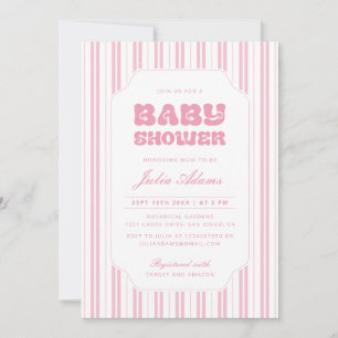 Invitación Chorro de bebé de elegante rosa melocotón rayado