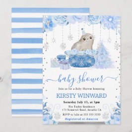 Invitación Chorro de bebé de foca ártica floral acuarela