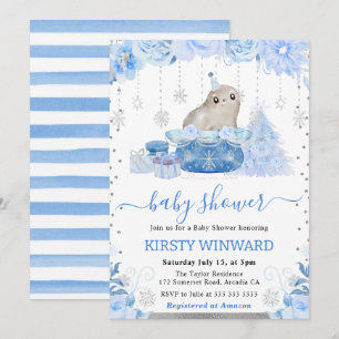 Invitación Chorro de bebé de foca ártica floral acuarela