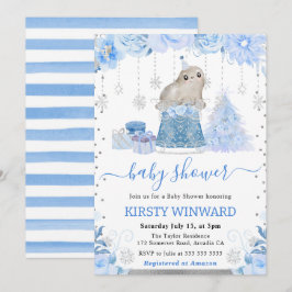Invitación Chorro de bebé de foca ártica floral acuarela