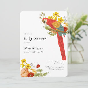 Invitación Chorro de Bebé de Pájaros Florales Elegantes y Col