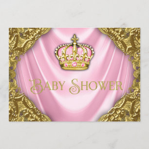 Invitación Chorro de Bebé de Princesa Real Rosa y Dorado